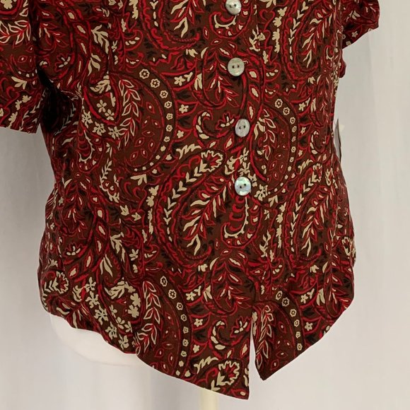 3/$25 Vtg JENNIFER MOORE Silk Paisley Floral Black Pearl Buttons Blouse Top - Picture 6 of 14